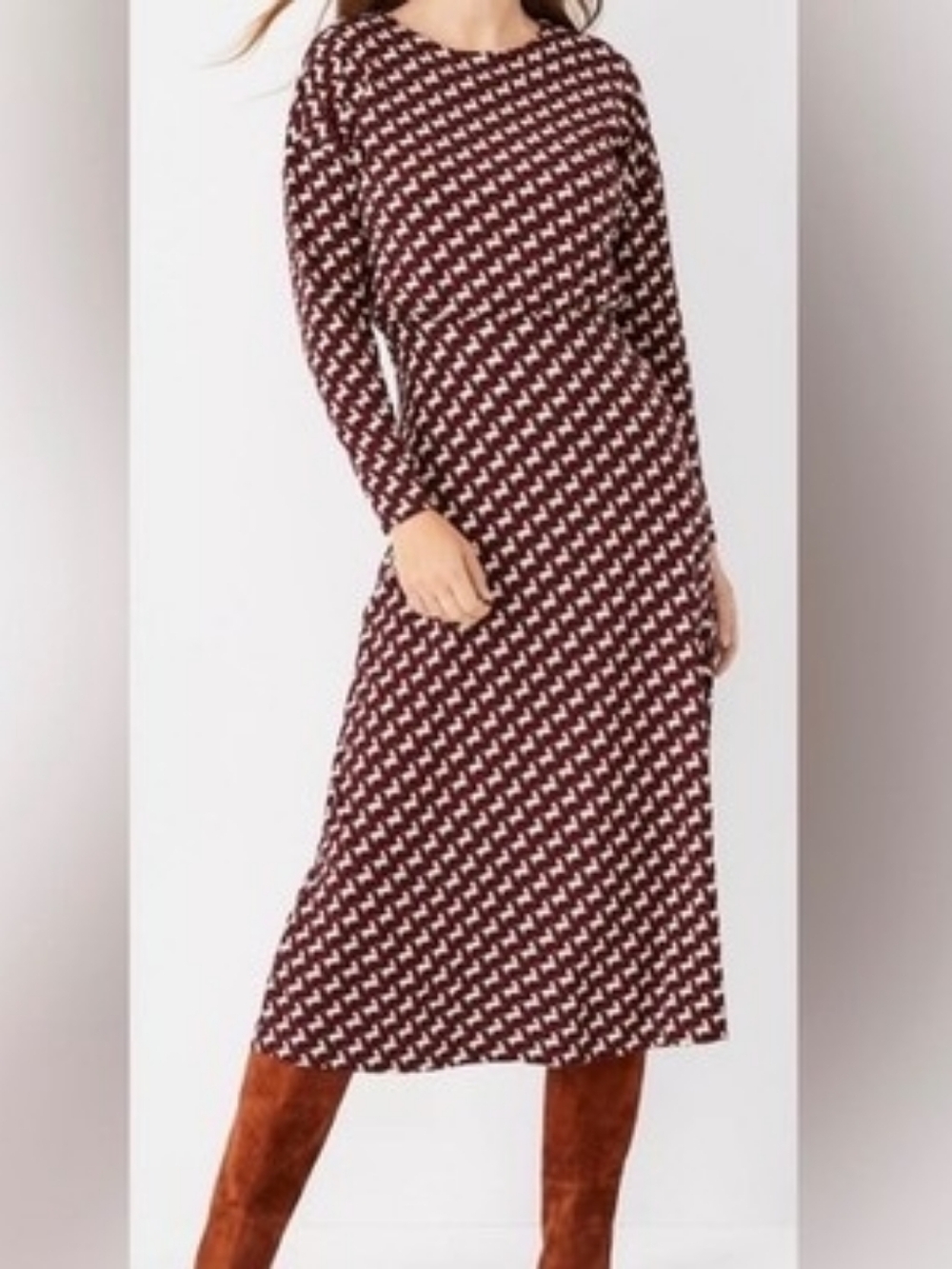 12 Ann Taylor Maroon Horse Print Blouson Midi Dress